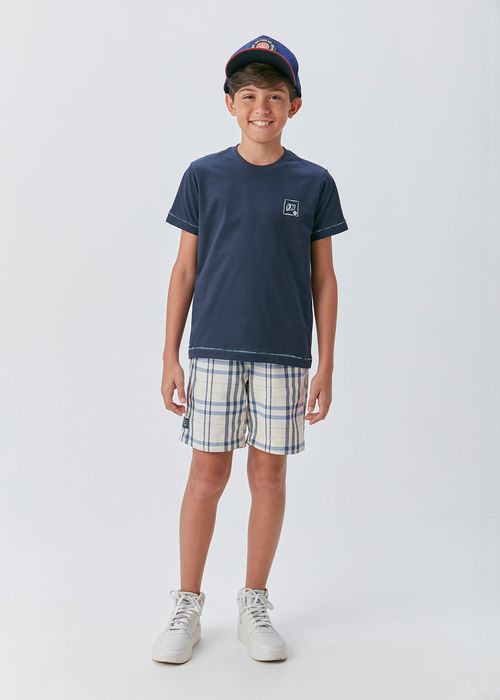 Camiseta Infantil para Menino em Malha 100% Algodão com Estampa Frente e Costas Conchas