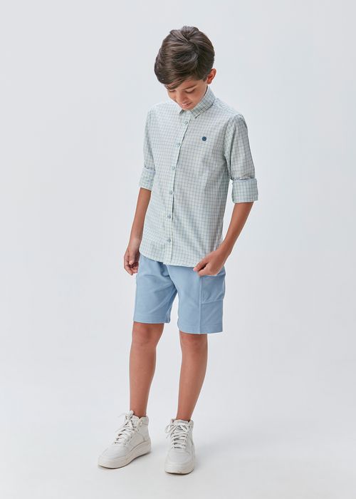 Camisa Social Infantil para Menino em Tricoline Xadrez Fio Tinto