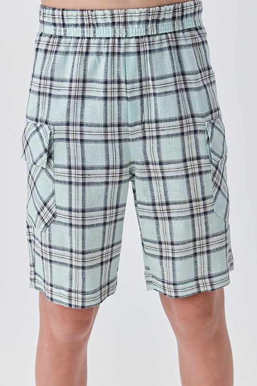 Bermuda Cargo Infatil para Menino Xadrez Fio Tinto com Textura de Linho