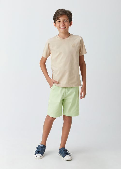 Camiseta Infantil para Menino em Malha 100% Algodão com Estampa Frente e Costas Elementos Praia