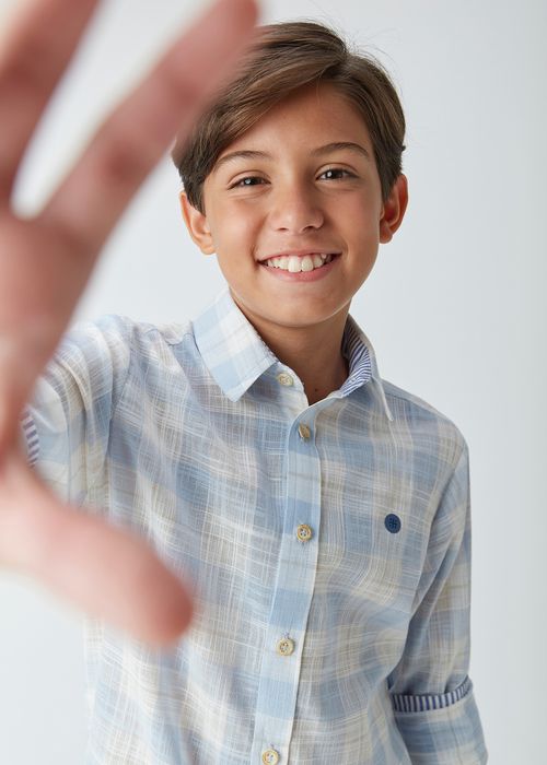 Camisa Social Infantil para Menino em Tricolinde de Algodão Xadrez Fio Tinto
