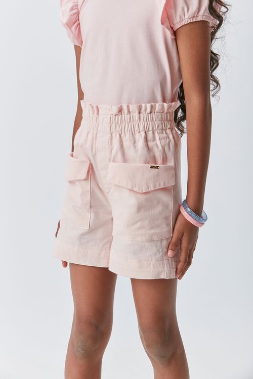 Short Infantil para Menina em Sarja com Elástico na Cintura e Bolso Frente