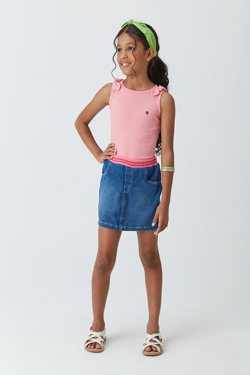 Saia Infantil para Menina em Jeans com Cós em Retilínea