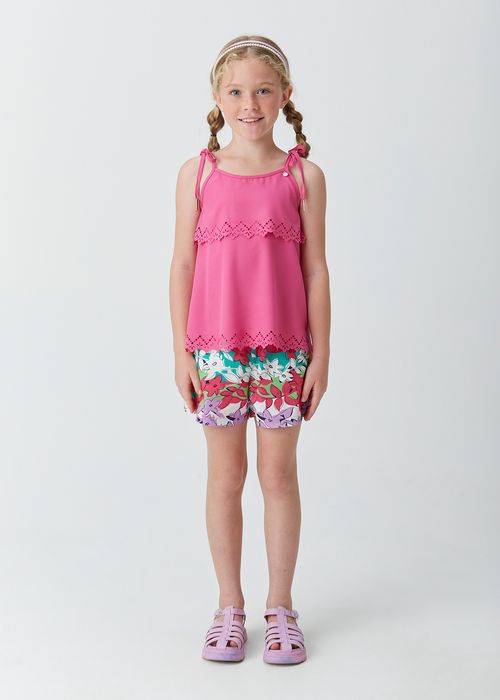 Conjunto Infantil para Menina Bata de Seda e Short em Tricoline Estampada