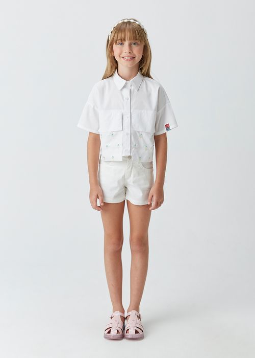 Camisa Infantil para Menina em Tricoline com Bordado