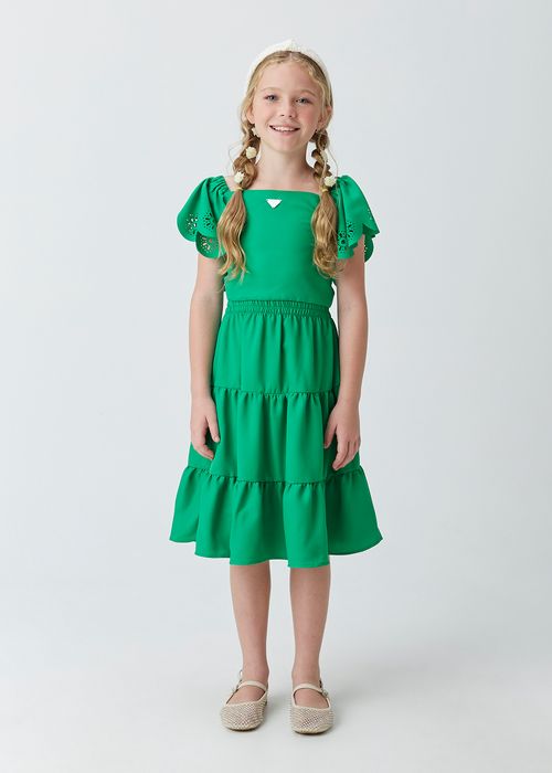 Conjunto Infantil para Menina Top e Saia Midi em Crepe com Recostes a Laser