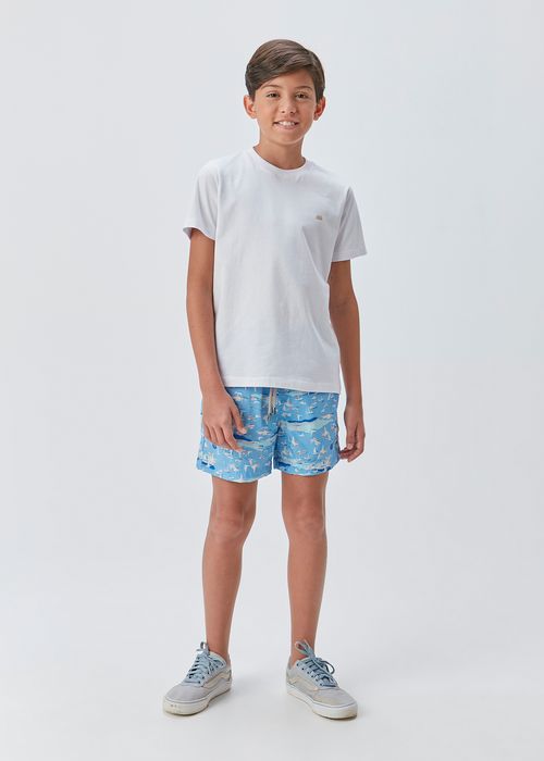 Camiseta malha 100% algodão com estampa de guardasol nas costas.