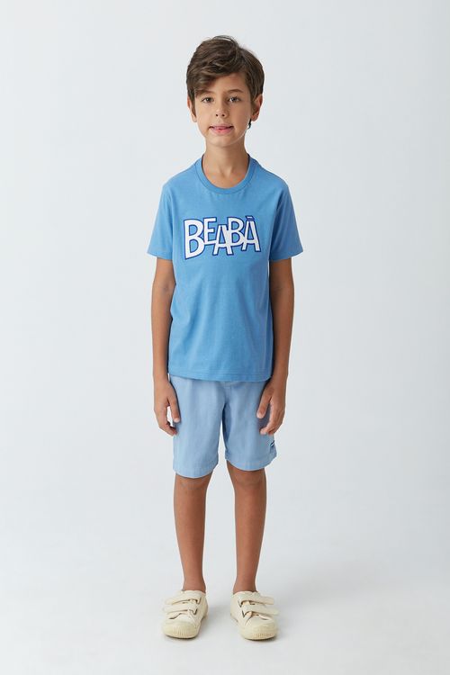 Conjunto Camiseta de Malha de Algodão com aplique Beabá e Bermuda de Sarja