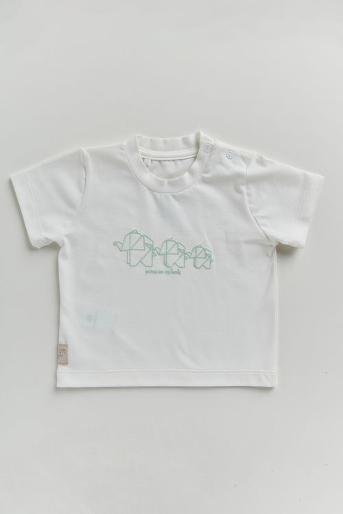 Camiseta Infantil de Malha 100% Algodão com Estampa Lúdica Elefante Origami para Bebê