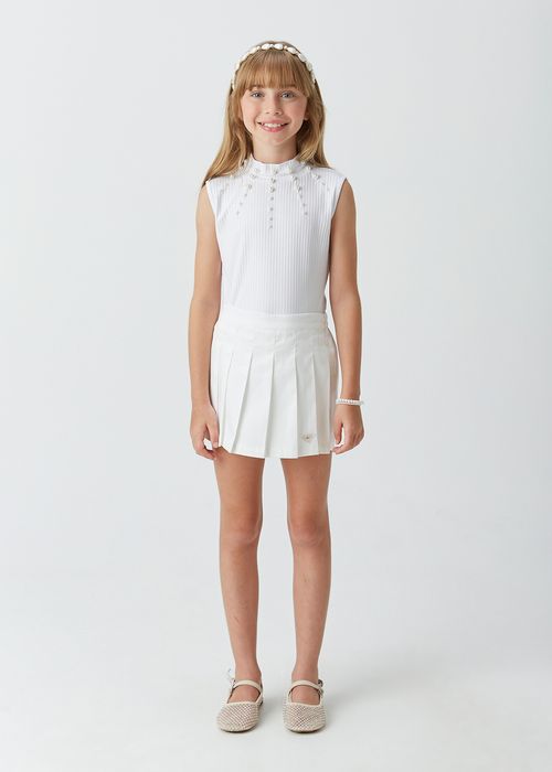 Blusa Infantil para Menina em Malha Canelada com Bordado de Pérolas