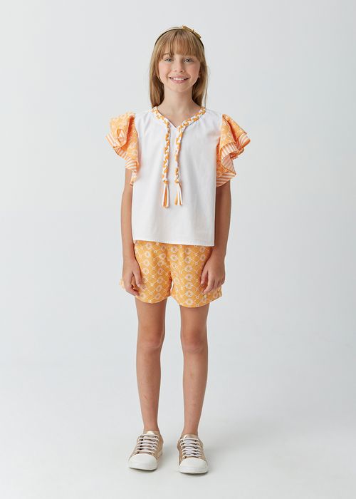 Short Infantil para Menina em Laise Bicolor com Bolso Faca