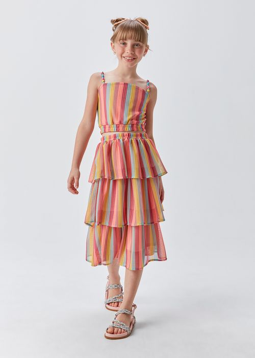 Conjunto Infantil para Menina Top e Saia Midi de Tule Listrado