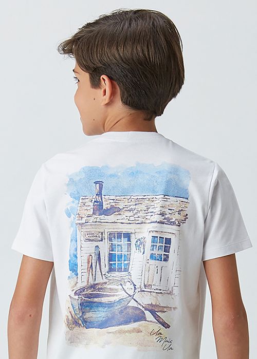 Camiseta Infantil para Menino em Malha 100% Algodão Estampa Frente e Costas Canoa