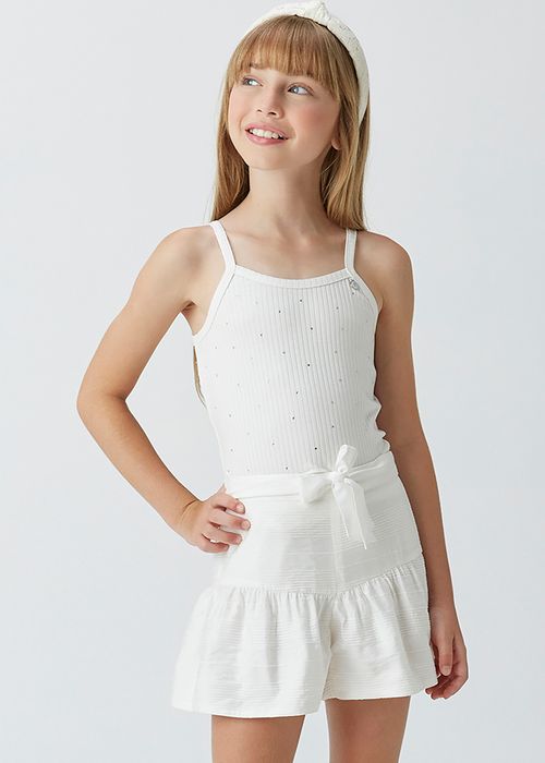 Conjunto  de short e regata canelada Infantil off-white  moderno para menina