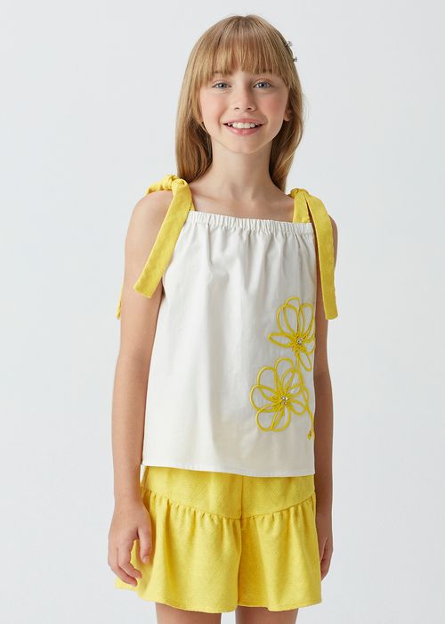 Conjunto Infantil para Menina Blusa com bordado de flor