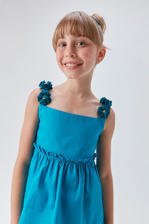 Bata Infantil para Menina de Tricoline com Flores nas Alças