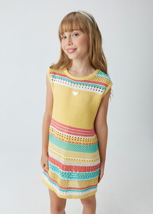 Vestido Infantil Jumper em Tricô Listrado