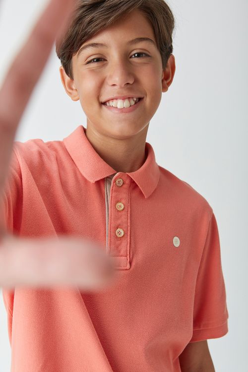 Polo Básica Infantil para Menino em Piquet Tingido