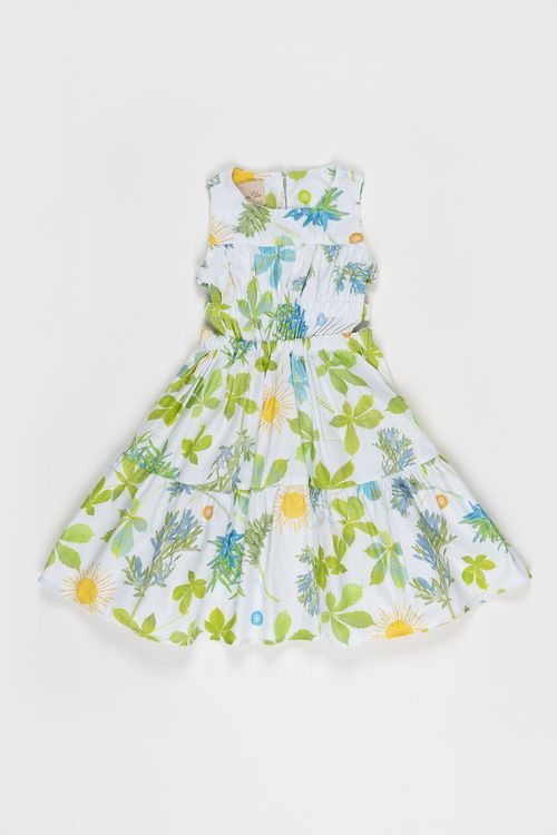 Vestido Infantil Midi Curto de Tricoline Estampado para Menina