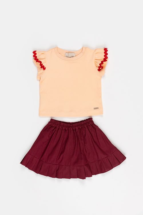 Conjunto Infantil para Menina Blusa de Malha e saia-shirt de Satin