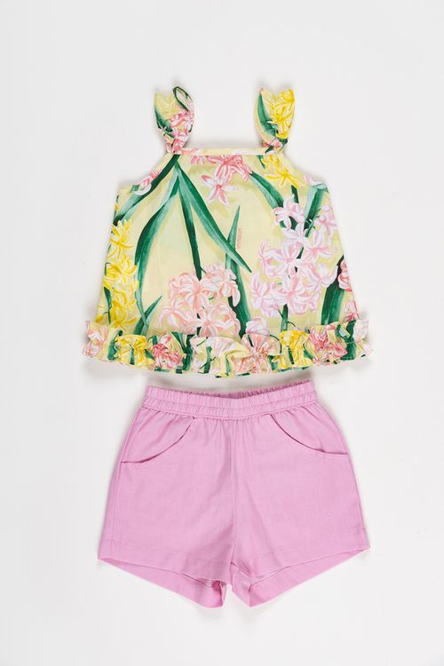 Conjunto Infantil para Menina Bata de Tricoline e Short de Sarja