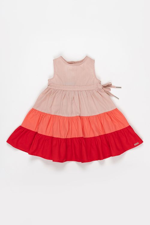 Vestido Infantil de Tricoline Tricolor