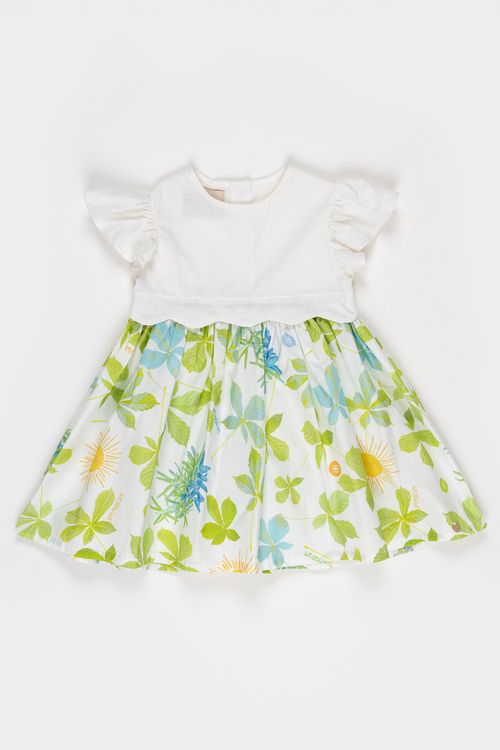 Vestido Infantil de Tricoline com Manga Godê