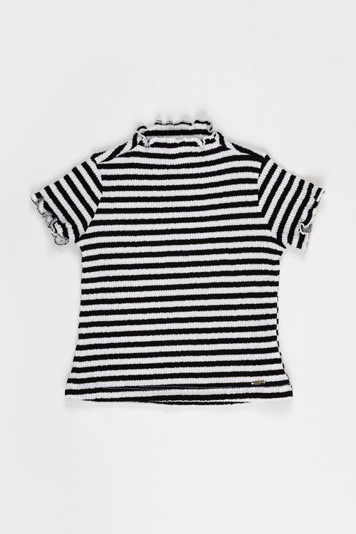 Blusa Manga Curta Infantil Canelada com Gola Alta para Menina
