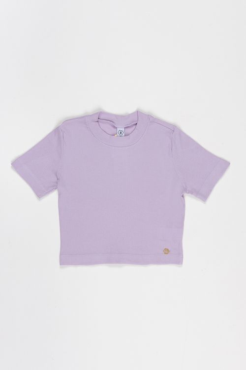 Blusa Cropped Teen Manga Curta em Malha Canelada para Menina