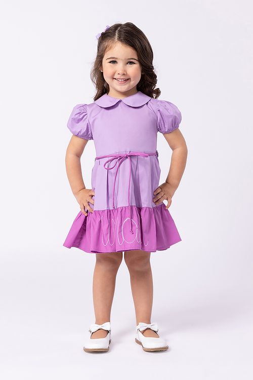 Vestido Infantil Rodado de Tricoline com Bordado