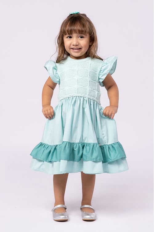 VEstido Midi Infantil de Tricoline com Tricô