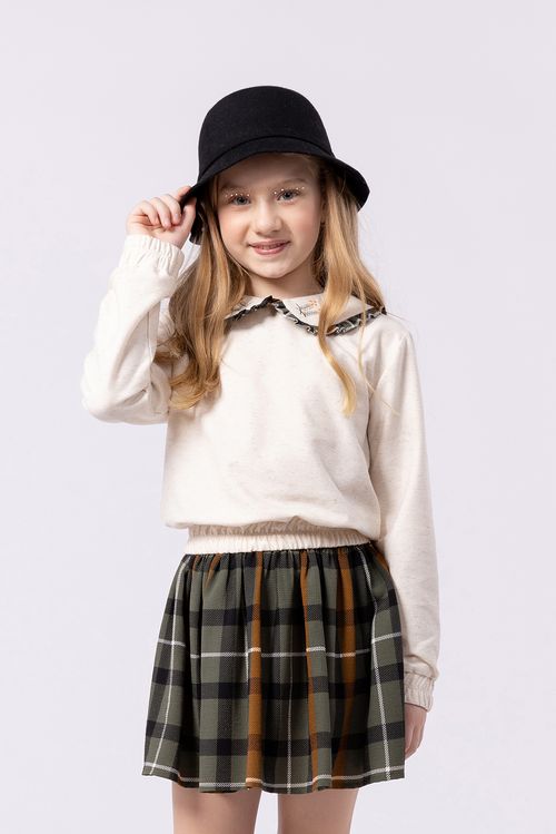 Saia-short infantil em crepe xadrez
