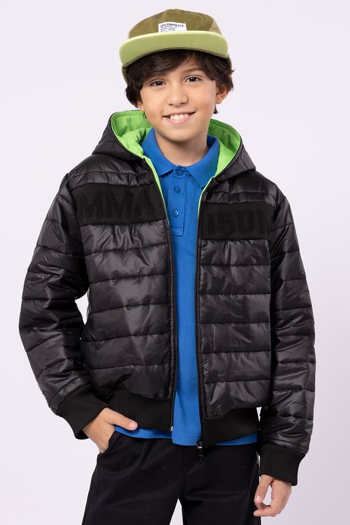 Jaqueta Infantil de Nylon Acolchoada com Forro Neon para Menino