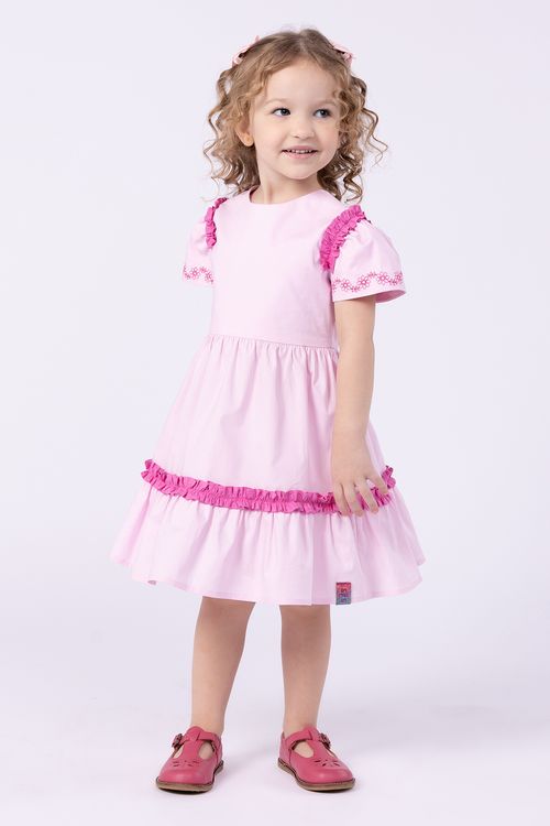 Vestido Midi Infantil de Tricoline Bicolor
