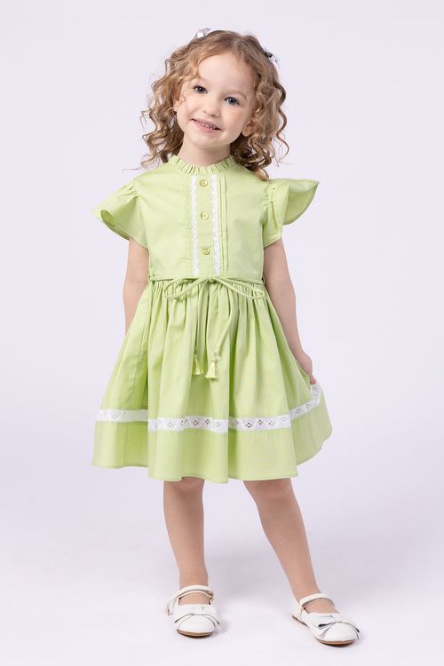Vestido Midi Infantil de Tricoline com Rendas