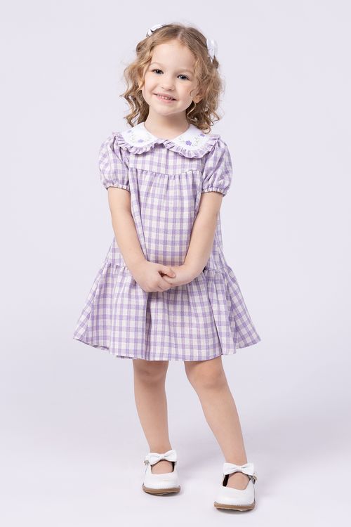Vestido Midi Infantil de Jacquard Xadrez