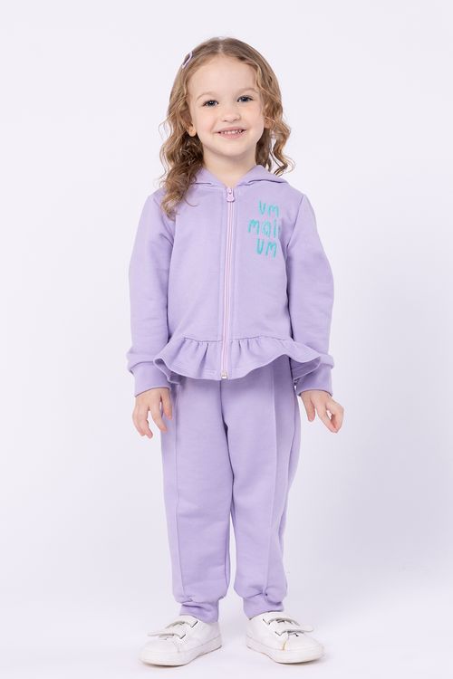Conjunto Abrigo Infantil de Moletom com Bordado para Menina