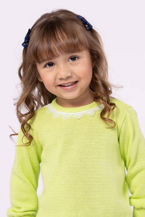 Blusa Infantil de Tricô com Detalha em Renda para Menina