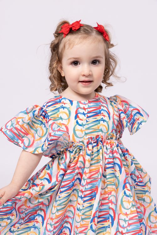 Vestido Infantil de Tricoline Estampada