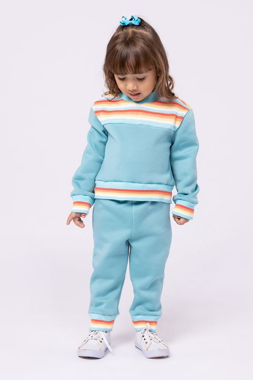 Conjunto Infantil para Menina Blusa Gola Alta e Calça de Moletom com Retilínea Colorida