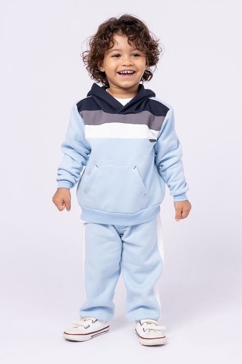 Conjunto Abrigo Infantil de Moletom FElpado com recortes coloridos para Menino