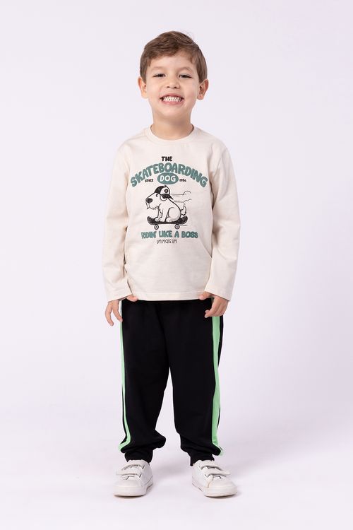 Conjunto Infantil para Menino Camiseta de Malha com Silk e Calça de Moletinho Viscose