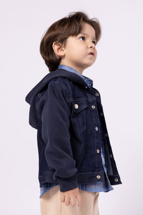 Jaqueta Infantil de Moletom Jeans com Capuz para Menino