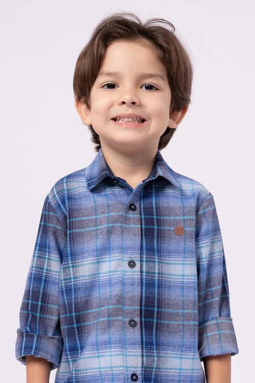 Camisa Infantil Xadrez Fio Tinto Flanelado para Menino