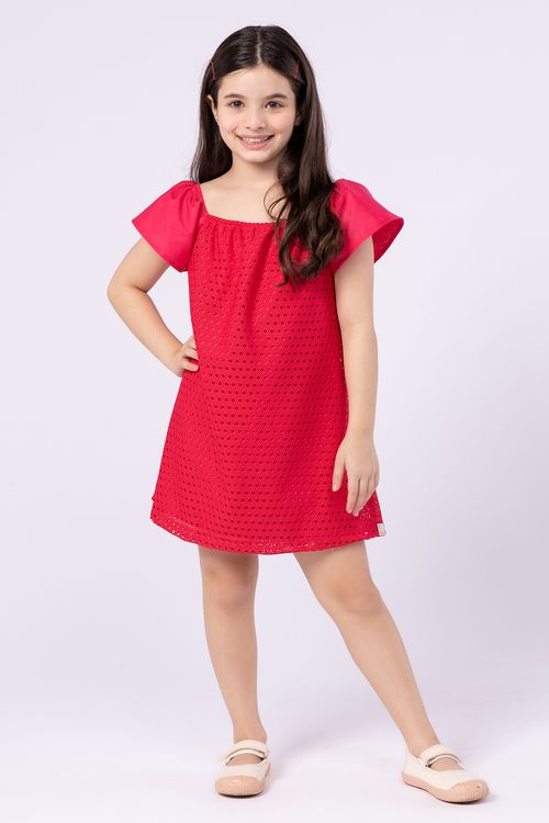 Vestido Evasê Infantil de Malha Jacquard com Forro de Tricoline
