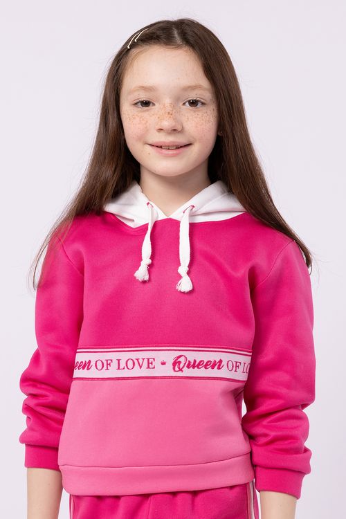 Blusa Infantil para MEnina de Moletom com Capuz e Detalhe de Cadarço
