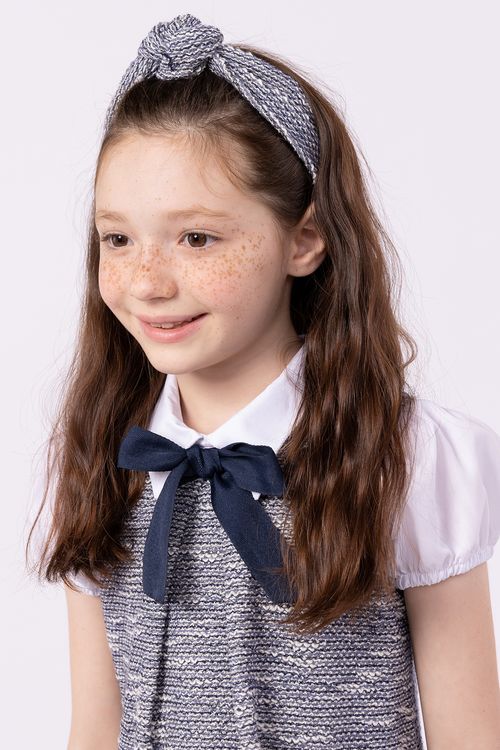 Vestido Infantil de Moletom Lã Bicolor com Detalhe de Laço