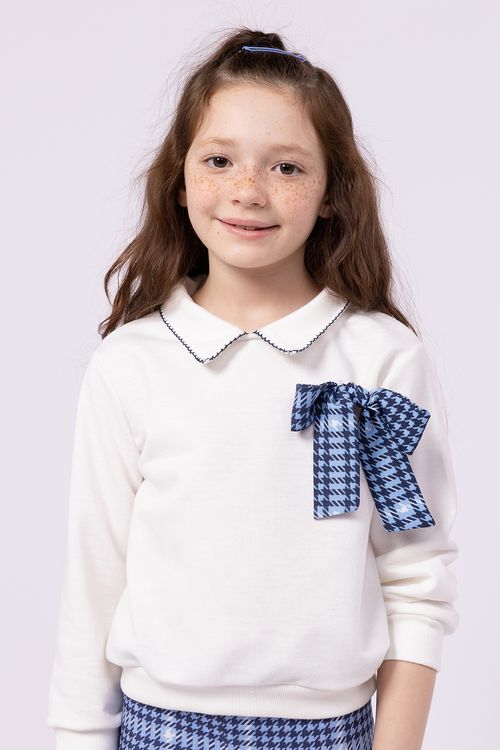Blusa Infantil Manga Longa de Moletom com Detalhe de Laço