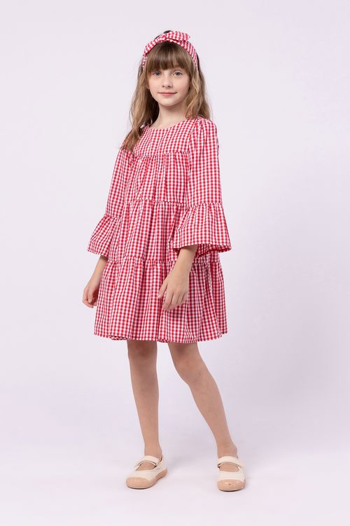 Vestido Infantil Manga Longa de Tricoline Xadrez