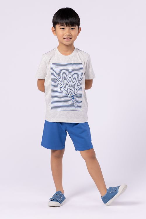 Conjunto Infantil para Menino Camiseta de Malha com Silk e Bermuda de Moletinho
